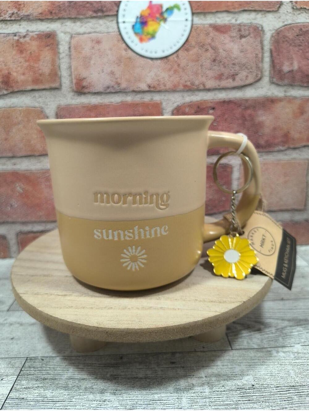 Market Finds Large Coffee Mug Ceramic 2 Tone Morning Sunshine With Keychain NWT